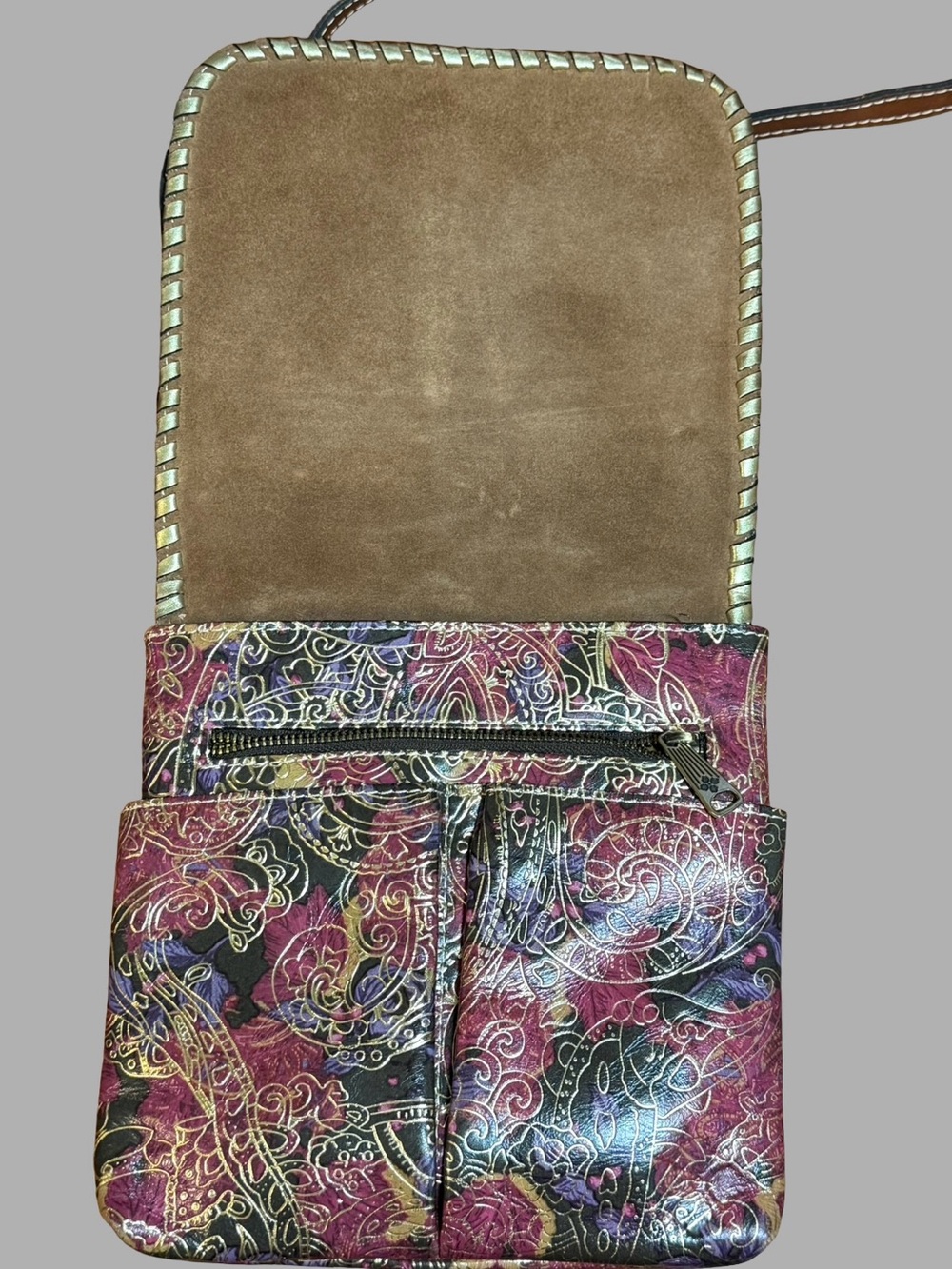 Patricia Nash Granada Gold Metallic Paisley Crossbody Bag – Jewel Tones EUC - Picture 3 of 5